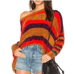 Free People Off-the-Shoulder Striped Sweater - Red, Purple, Orange